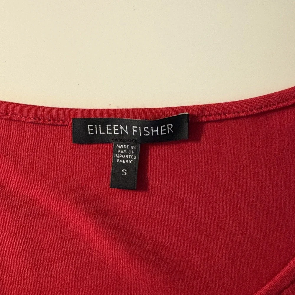 Eileen Fisher Long Sleeve Stretch Knit Top Red Size S Classic Minimalist Capsule